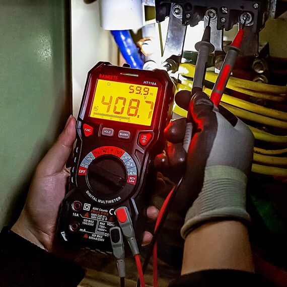 KAIWEETS Digital Multimeter mit LED-Buchsen, Strommessgerät True RMS Auto-Range 6000 Zähler, misst Spannung,Kapazität, Temperatur, Widerstand für Elektriker