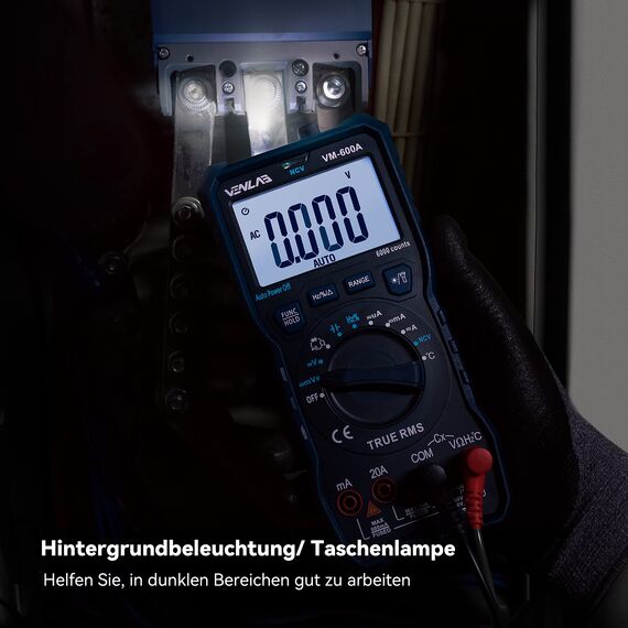 Multimeter mit 6000 Zählungen, True RMS Auto-Ranging Digital,VENLAB Strommessgerät Voltmeter, Misst genau Spannung Strom Widerstand Diode Durchgang, Mit LCD-Anzeige und faltbar Ständer.