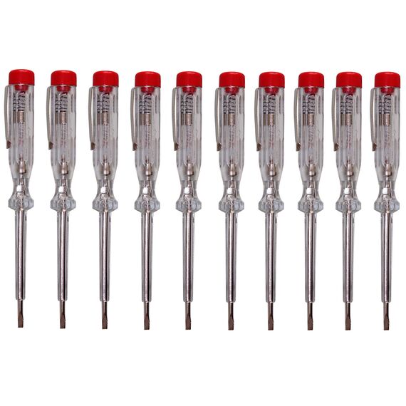 H + H Werkzeug 45200 Standardprüfer 10x 45200 Spannungsprüfer/Phasenprüfer bis 250V GS geprüft nach VDE 0680 Made in Germany, transparent/rot, 140 mm