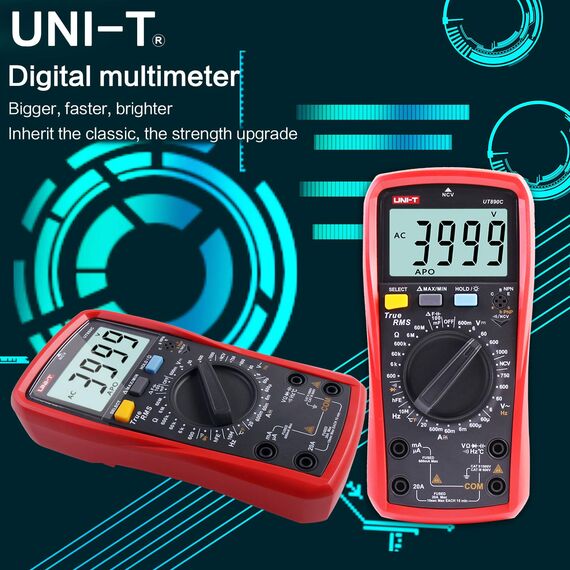 UNI-T UT890C Professionelles Digitalmultimeter Tester Voltmeter Amperemeter Ohmmeter RMS 6000-Konten Polymeter-Kapazitätstest und Temperaturmessung mit beleuchtetem LCD