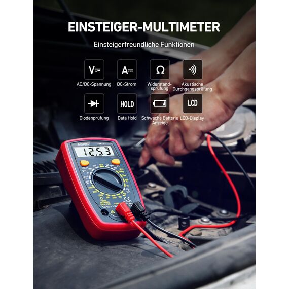 AstroAI Digital Multimeter voltmeter strommessgerät Tester Messung von AC/DC Spannung, DC Strom, Widerstand, Diode, Kontinuität Messinstrument mit großes LCD-Anzeige und Hintergrundbeleuchtung,Blau