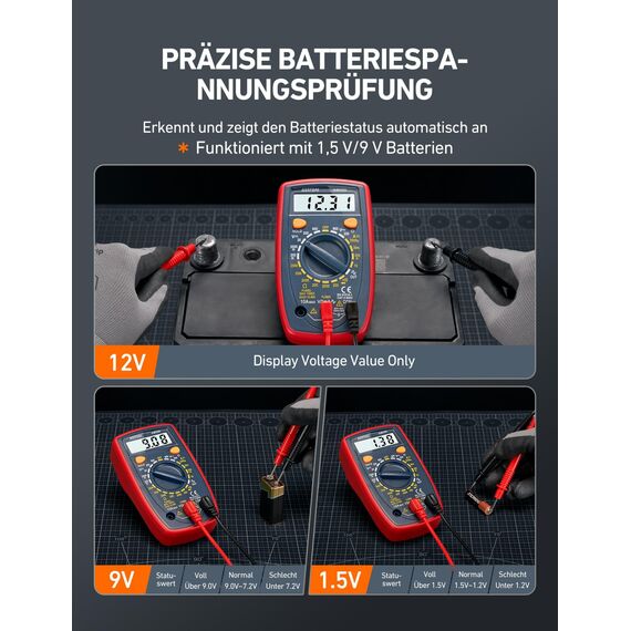AstroAI Digital Multimeter voltmeter strommessgerät Tester Messung von AC/DC Spannung, DC Strom, Widerstand, Diode, Kontinuität Messinstrument mit großes LCD-Anzeige und Hintergrundbeleuchtung,Blau