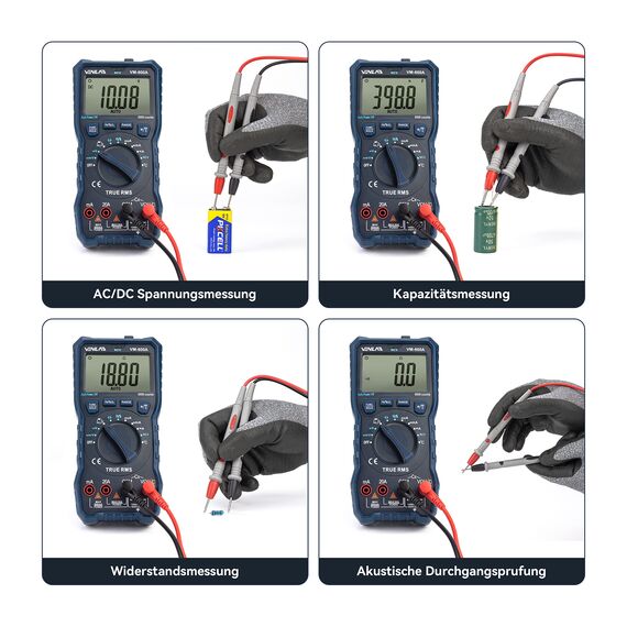 Multimeter mit 6000 Zählungen, True RMS Auto-Ranging Digital,VENLAB Strommessgerät Voltmeter, Misst genau Spannung Strom Widerstand Diode Durchgang, Mit LCD-Anzeige und faltbar Ständer.