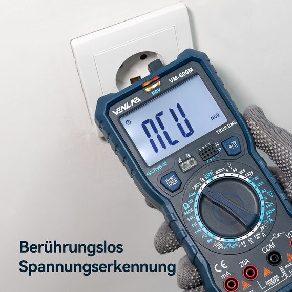 Multimeter mit 6000 Zählungen, True RMS Digital Multimeter mit Manuellem Bereich, VENLAB Strommessgerät Voltmeter, Misst genau Spannung Strom Diode Durchgang, mit LCD-Anzeige und Faltbar Ständer.