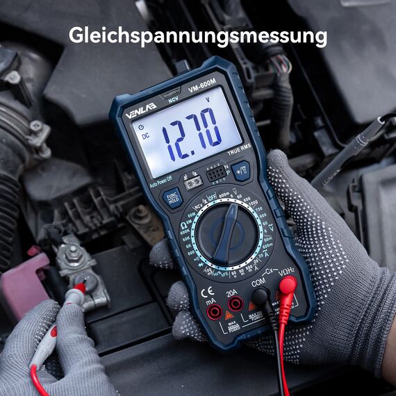 Multimeter mit 6000 Zählungen, True RMS Digital Multimeter mit Manuellem Bereich, VENLAB Strommessgerät Voltmeter, Misst genau Spannung Strom Diode Durchgang, mit LCD-Anzeige und Faltbar Ständer.