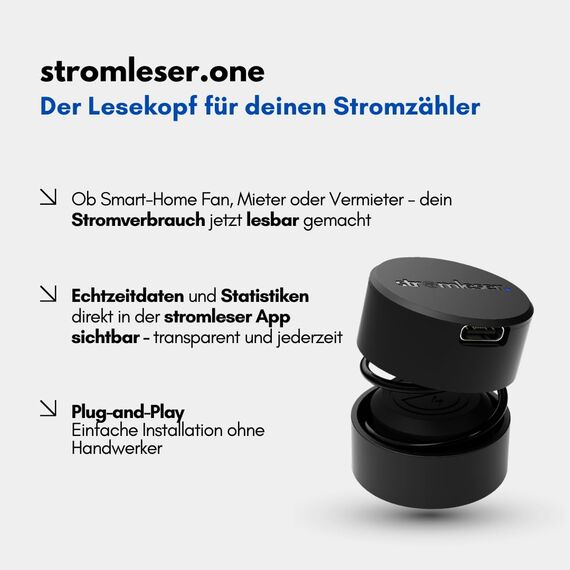 stromleser one WLAN Stromzähler auslesen IR Lesekopf mit App | Verbrauchstracker für Balkonkraftwerke & Zuhause Smart Home Messgerät Energiemonitor Plug & Play