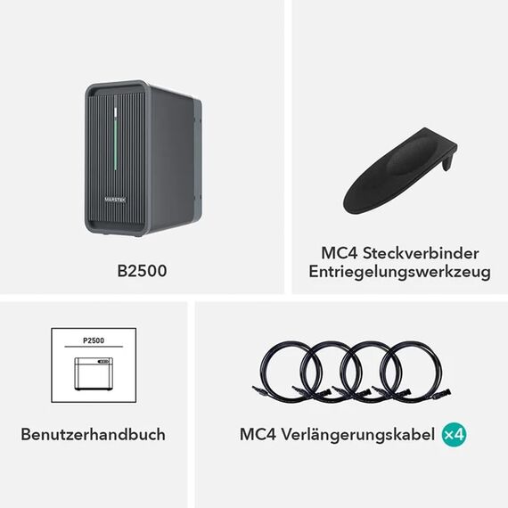 Marstek B2500 Speicher 2240Wh für Balkonkraftwerke, LiFePO4 Akku 6000 Ladezyklen, Erweiterbar, Einfache Installation, IP65 wasserdicht & staubfest (B2500D)