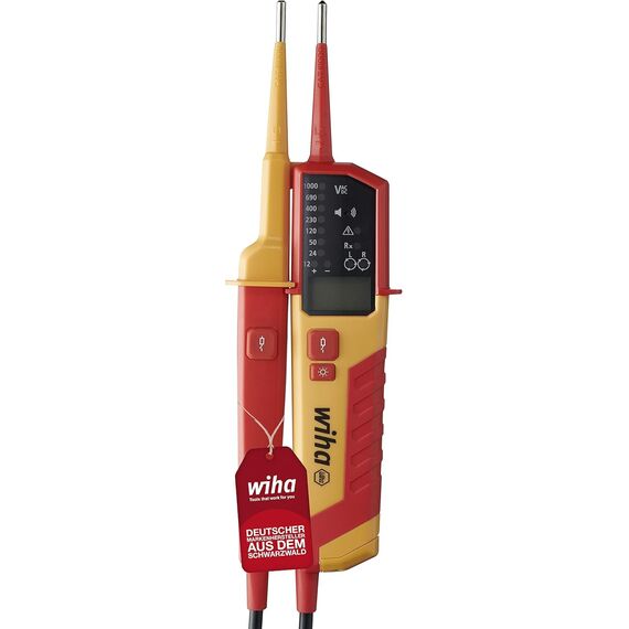 Wiha Spannungs- und Durchgangsprüfer 0,5 - 1.000 V AC, CAT IV inkl. 2x AAA-Batterien I Photovoltaik-tauglich I LED-Anzeige (45217)