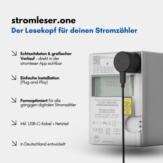 stromleser one mit Hutschienen - WLAN Stromzähler auslesen IR Lesekopf mit App | Verbrauchstracker für Balkonkraftwerke & Zuhause Smart Home Messgerät Energiemonitor Plug & Play