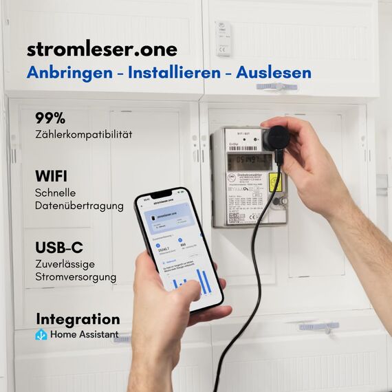 stromleser one WLAN Stromzähler auslesen IR Lesekopf mit App | Verbrauchstracker für Balkonkraftwerke & Zuhause Smart Home Messgerät Energiemonitor Plug & Play
