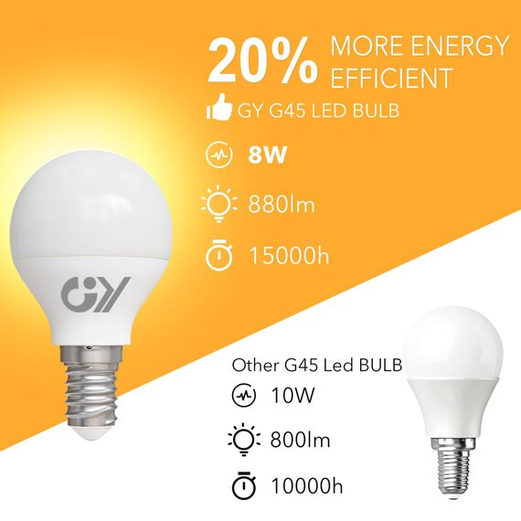 GY E14 LED Ultrahelle Energiespar Glühbirne, 8W Glühbirne, Ersetzt 60W lampe, G45 Birne 880LM, 3000K P45 Led Warmweiss, 280° Abstrahlwinkel Energiesparlampe, Nicht Dimmbar, 12 Stück