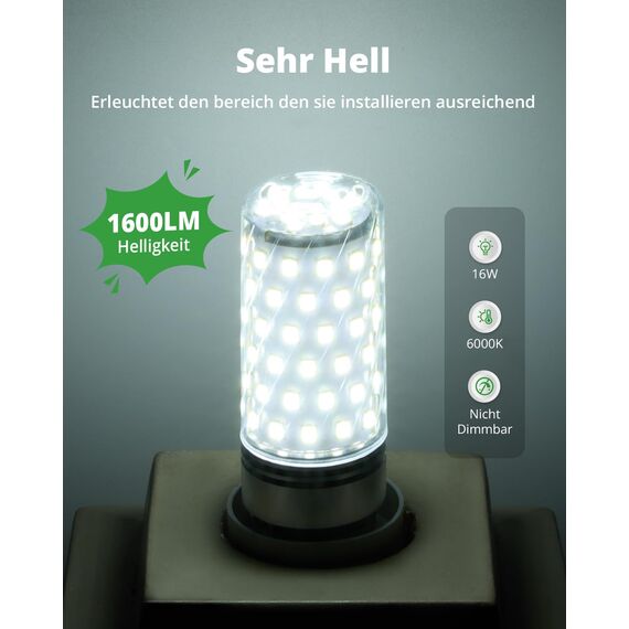 HOMEOW E27 LED Kaltweiss 6000K, Extra Hell 16W 1600LM Glühbirne, Ersetzt 150W Leuchtmittel, Maiskolben LED E27 Energiespar Lampe, Nicht Dimmbar, AC 220-240V, 6er Set