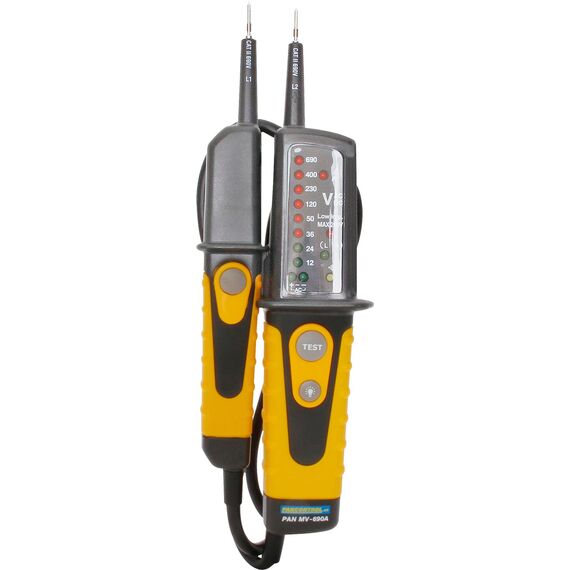 Kopp Spannung- und Durchgangsprüfer MV 690A, 2 polig mit LED Anzeige und FI-Prüftaste, 1 Stück, gelb/schwarz, 324204014