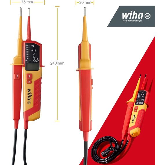 Wiha Spannungs- und Durchgangsprüfer 0,5 - 1.000 V AC, CAT IV inkl. 2x AAA-Batterien I Photovoltaik-tauglich I LED-Anzeige (45217)