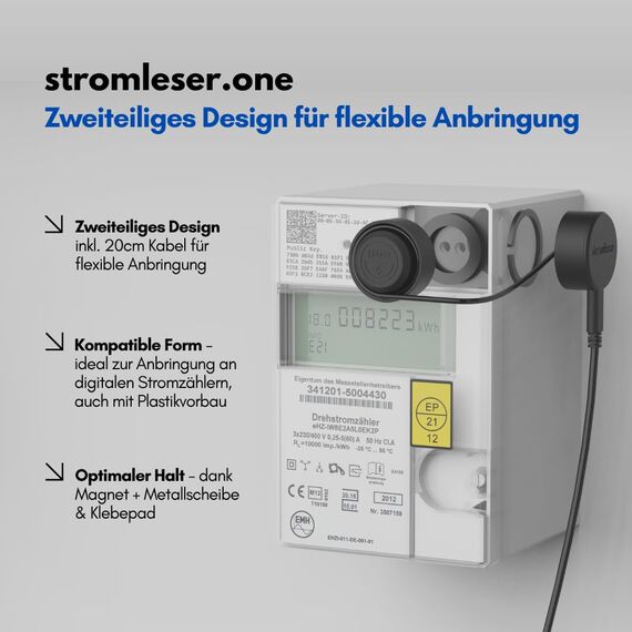 stromleser one mit Hutschienen - WLAN Stromzähler auslesen IR Lesekopf mit App | Verbrauchstracker für Balkonkraftwerke & Zuhause Smart Home Messgerät Energiemonitor Plug & Play