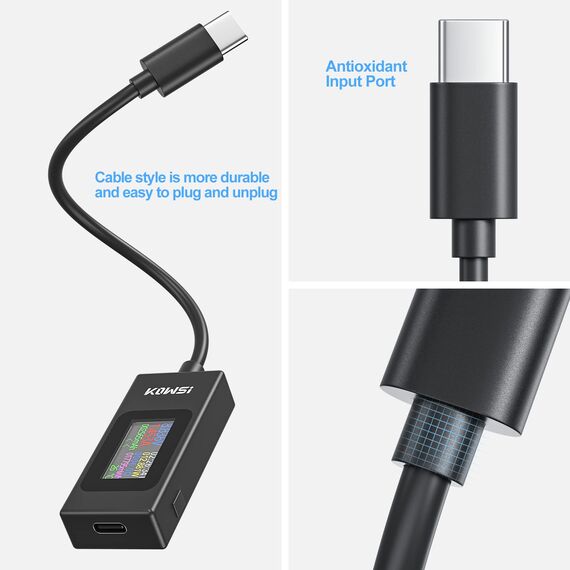 USB C Tester Messgerät Voltmeter USB Multimeter Typ-C Strommesser Spannung und Strom Tester 4-30V 0-6.5A PD QC USB Power Meter Kapazität Spannungsprüfer Strommessgerät