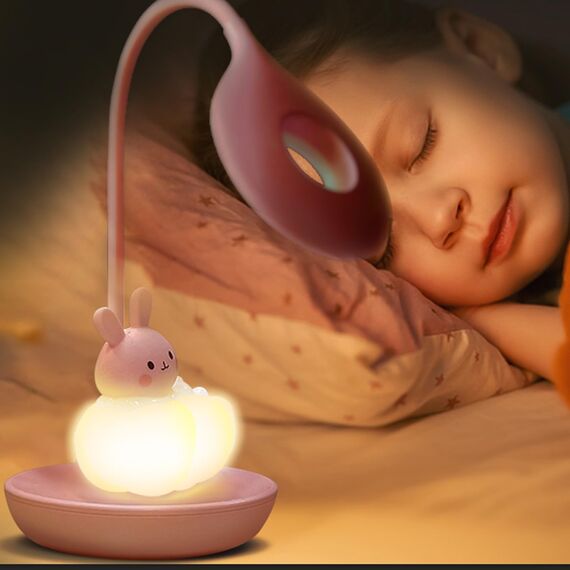FemKey LED Schreibtischlampe für Kinder, Augenschutz Leselampe, Wiederaufladbare USB Energiespar Nachttischlampe, Dimmbar Touchsensor Tischlampe, Cartoon-Stil Kieselgel Rosa Hase