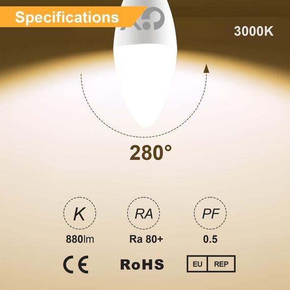 GY 12er E14 LED Ultrahelle Energiespar Glühbirne, 8W Glühbirne E14, Ersetzt 60W lampe, C37 LED Birne 880LM, 3000K Led Warmweiss, 280° Abstrahlwinkel Energiesparlampe, Nicht Dimmbar