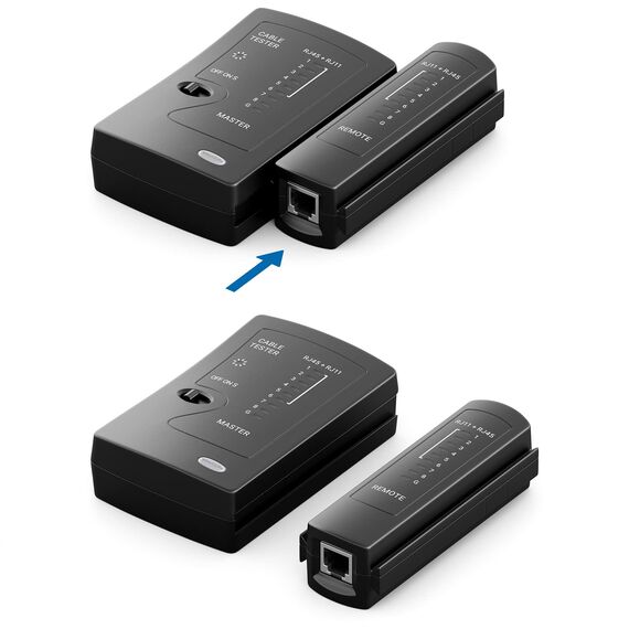 deleyCON Netzwerk Kabeltester RJ11 RJ12 RJ45 ISDN LAN Netzwerkkabel Patchkabel CAT6 CAT7 CAT8 Kabel Tester Leitungstester Kabelprüfer - Schwarz