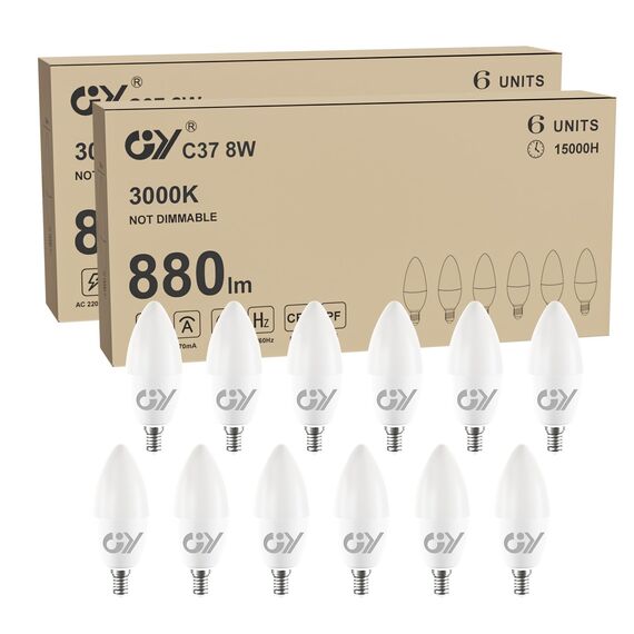 GY 12er E14 LED Ultrahelle Energiespar Glühbirne, 8W Glühbirne E14, Ersetzt 60W lampe, C37 LED Birne 880LM, 3000K Led Warmweiss, 280° Abstrahlwinkel Energiesparlampe, Nicht Dimmbar