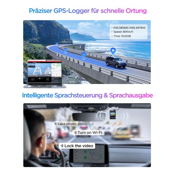 VIOFO A329S 3CH 4K Dashcam vorne hinten, 4K + 2K + 2K Dashcam Auto 3 Lens, Energiespar-Parkmodus, 210°Ultraweitwinkel Innenkamera, Wi-Fi 6 u. App Steuerung, Drei STARVIS 2 Autokamera, optional 4TB SSD