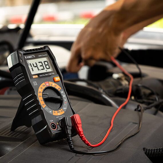 KAIWEETS Digital Multimeter KM100, Spannungsmesser für AC/DC Spannung, DC Strom, Durchgang, Widerstand, Diode (mit Messleitungen) Schwarz