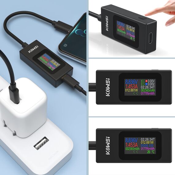 USB C Tester Messgerät Voltmeter USB Multimeter Typ-C Strommesser Spannung und Strom Tester 4-30V 0-6.5A PD QC USB Power Meter Kapazität Spannungsprüfer Strommessgerät