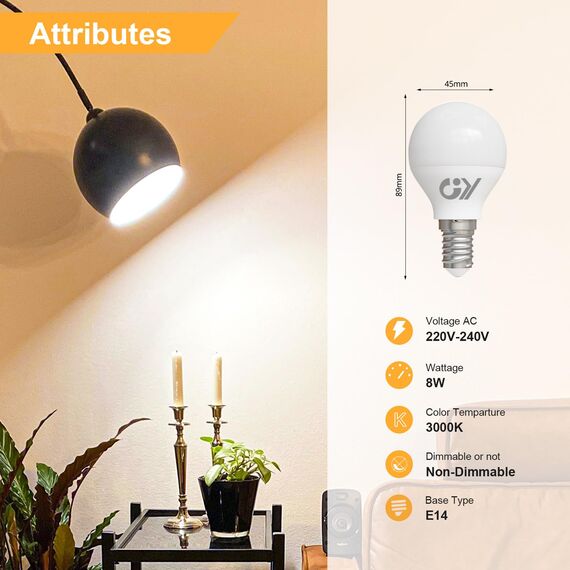 GY E14 LED Ultrahelle Energiespar Glühbirne, 8W Glühbirne, Ersetzt 60W lampe, G45 Birne 880LM, 3000K P45 Led Warmweiss, 280° Abstrahlwinkel Energiesparlampe, Nicht Dimmbar, 12 Stück
