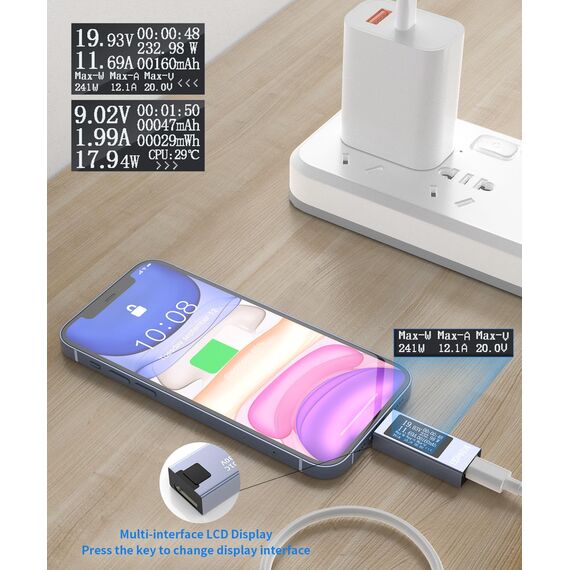 USB C Tester Messgerät Voltmeter USB Multimeter 4-30V 0-12A Typ-C Strommessgerät Anzeige Spannung und Strom Tester PD QC USB Power Meter Kapazität Spannungsprüfer Strommesser
