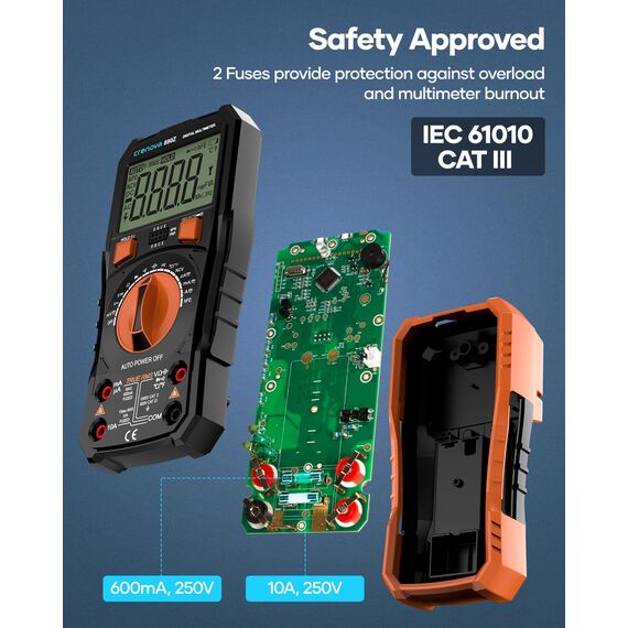 Crenova Digital multimeter, TRMS Voltmeter Ammeter Auto-Range 6000 Zähler Ohmmeter, misst Spannung Kapazität Temp Wiederstand mit Large LCD-Anzeige und Hintergrundlicht, for Automotive, Elektrike