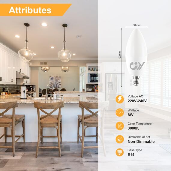 GY 12er E14 LED Ultrahelle Energiespar Glühbirne, 8W Glühbirne E14, Ersetzt 60W lampe, C37 LED Birne 880LM, 3000K Led Warmweiss, 280° Abstrahlwinkel Energiesparlampe, Nicht Dimmbar