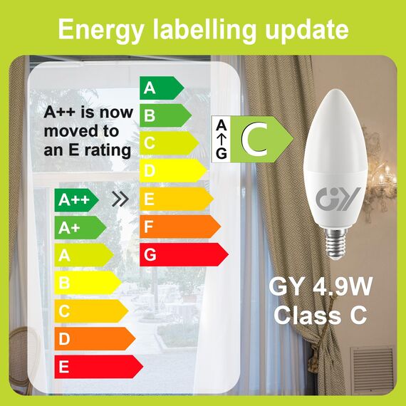 GY E14 LED Kaltweiss Lampe 4.9W 6500K 807 Lumen Kaltweiß Leuchtmittel,C37 Kerze Energiesparlampe 60W lampe ersetzt,Nicht Dimmbar LED Birnen,12 stück [Energieeffizienzklasse C]