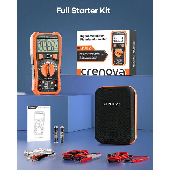 Crenova Digital multimeter, TRMS Voltmeter Ammeter Auto-Range 6000 Zähler Ohmmeter, misst Spannung Kapazität Temp Wiederstand mit Large LCD-Anzeige und Hintergrundlicht, for Automotive, Elektrike