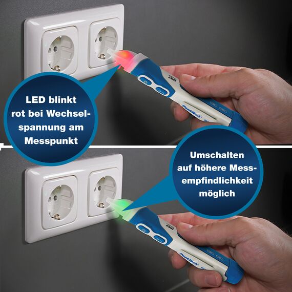 PeakTech P 1032 AC Spannungsprüfer berührungslos [+LED Signal Lampe & Vibration] 12-1000 V AC Betriebsbereich, Leitungssuchgerät, Leitungssucher, Phasenprüfer Stromprüfer, Leitungsfinder 160x28mm