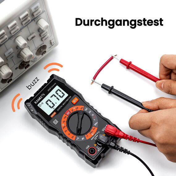 KAIWEETS Digital Multimeter KM100, Spannungsmesser für AC/DC Spannung, DC Strom, Durchgang, Widerstand, Diode (mit Messleitungen) Schwarz