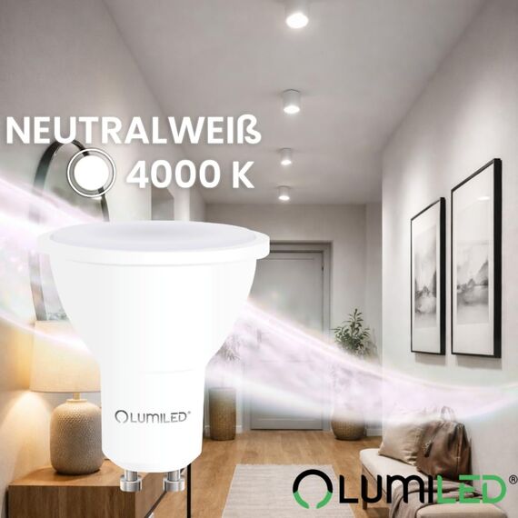 Lumiled LED GU10 PAR16 6W ersetzt 50W 600lm 4000K Neutralweiß 120° Nicht Dimmbar 10er Pack Energiespar Leuchtmittel Reflektor Spot für Küche Wohnzimmer Büro Flur