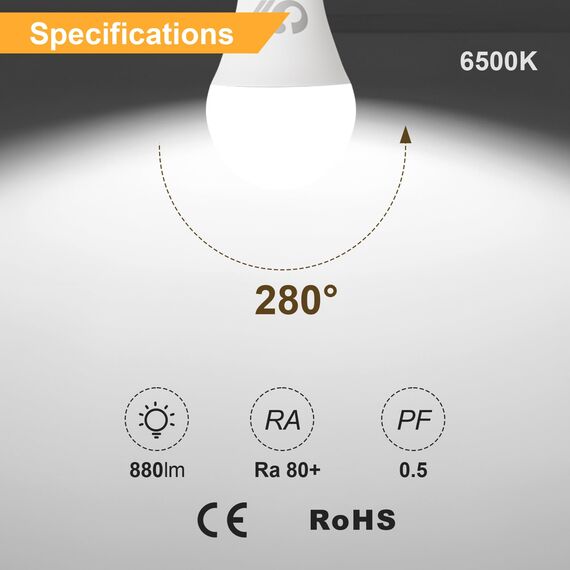 GY E27 LED Ultrahelle Energiespar Glühbirne, 14W Glühbirne E27, Ersetzt 100W lampe, A60 LED Birne 1540LM, 6500K Led Kaltweiss, 280° Abstrahlwinkel Energiesparlampe, Nicht Dimmbar, 12 Stück
