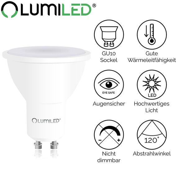 Lumiled GU10 LED, 1.5W 135 Lumen Leuchtmittel, 4000K neutralweiß Birne Lampe Strahler Spot, ersetzt 15W Halogenlampen, 120° Grad Strahlwinkel Reflektorlampen Reflektor 10 Stück Energiesparlampen