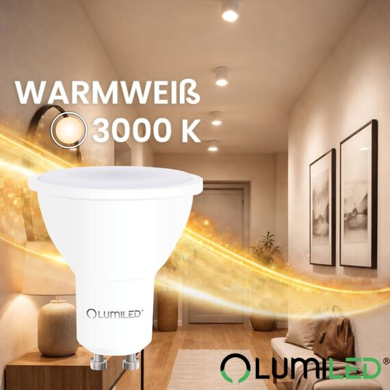Lumiled LED GU10 PAR16 5W ersetzt 35W 500lm 3000K Warmweiß 120° Nicht Dimmbar 10er Pack Energiespar Leuchtmittel Reflektor Spot für Küche Wohnzimmer Büro Flur