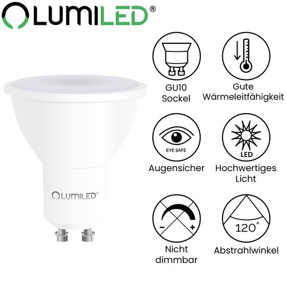 Lumiled LED GU10 PAR16 6W ersetzt 50W 600lm 4000K Neutralweiß 120° Nicht Dimmbar 10er Pack Energiespar Leuchtmittel Reflektor Spot für Küche Wohnzimmer Büro Flur