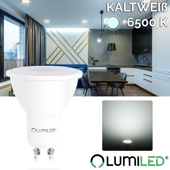 Lumiled GU10 LED Lampe 5W 470lm 6500K Kaltweiß Strahler Spot Reflektor 120° Abstrahlwinkel ersetzt 35W Standardlampe Energiespar Leuchtmittel 10 Stück