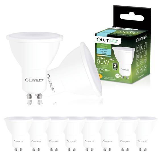 Lumiled LED GU10 10W ersetzt 90W 1000lm 6500K Kaltweiß 120° Nicht Dimmbar 10er Pack Energiespar Leuchtmittel Reflektor Spot für Küche Wohnzimmer Büro Flur