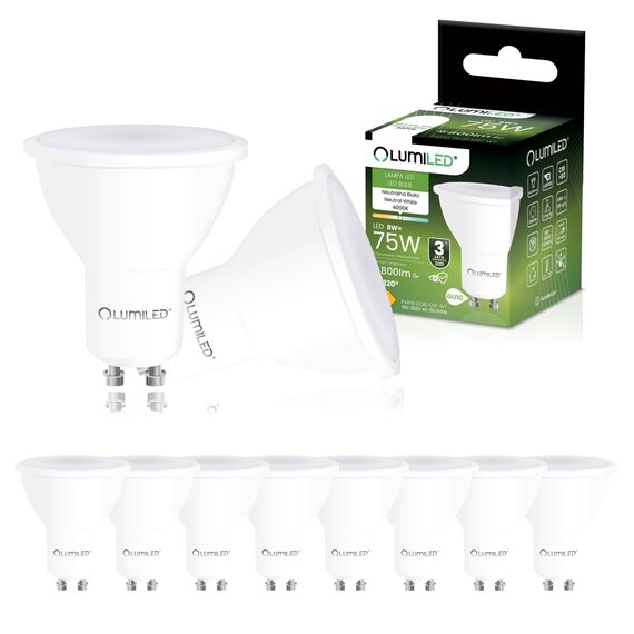 Lumiled LED GU10 PAR16 8W ersetzt 75W 800lm 4000K Neutralweiß 120° Nicht Dimmbar 10er Pack Energiespar Leuchtmittel Reflektor Spot für Küche Wohnzimmer Büro Flur