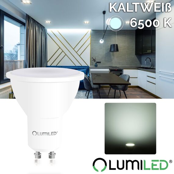 Lumiled GU10 LED Lampe 3W 270lm 6500K Kaltweiß Strahler Spot Reflektorlampen Reflektor 120° Abstrahlwinkel ersetzt 25W Leuchtmittel Energiesparlampe 10 Stück