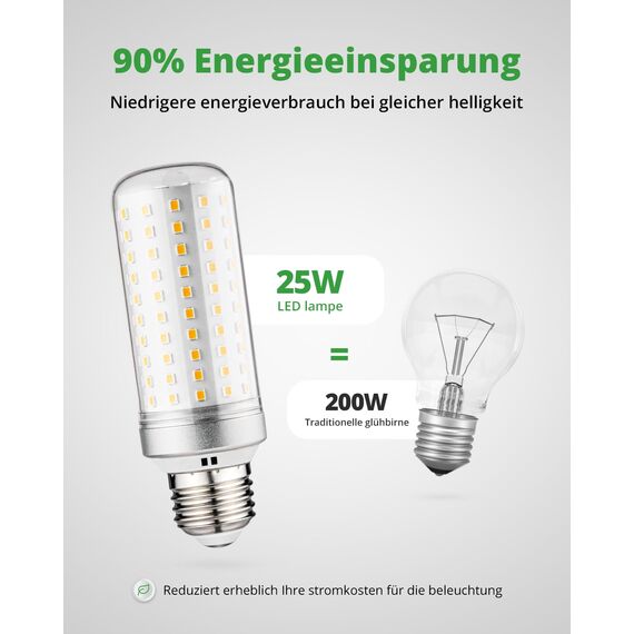 HOMEOW E27 LED Warmweiss 3000K, Extra Hell 25W 2500LM Glühbirne, Ersetzt 200W Lampe, Maiskolben LED E27 Energiespar Leuchtmittel, Nicht Dimmbar, AC 220-240V, 4er Set