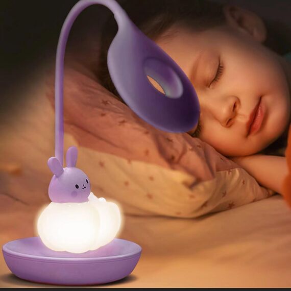 FemKey LED Schreibtischlampe für Kinder, Augenschutz Leselampe, Wiederaufladbare USB Energiespar Nachttischlampe, Dimmbar Touchsensor Tischlampe, Cartoon Kaninch Lila