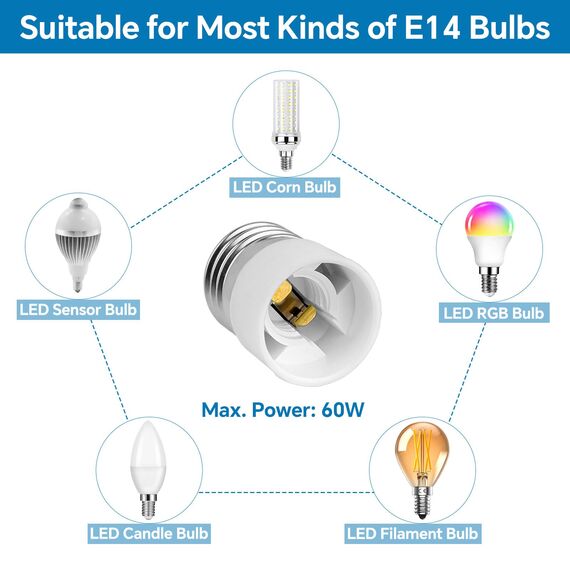 SCNNC Lampenfüße E27 auf E14 Sockel Konverter - E27 zu E14 Adapter für LED, Halogen & Energiesparlampen, Weiß, 6 Stück