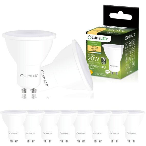 Lumiled LED GU10 10W ersetzt 90W 1000lm 3000K Warmweiß 120° Nicht Dimmbar 10er Pack Energiespar Leuchtmittel Reflektor Spot für Küche Wohnzimmer Büro Flur
