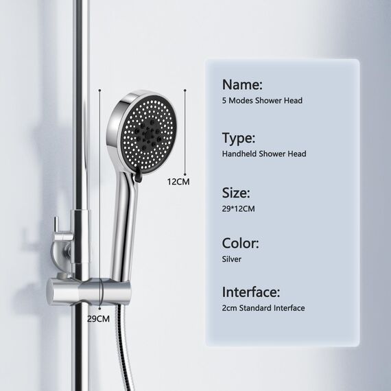 Netinpeater Universal Duschkopf, Duschbrause mit Schlauch 2M, Sparduschkopf Regendusche Energiespar Druckerhöhend, Duschbrause Set mit 5 Strahlarten, (Mit Schlauch 2M)