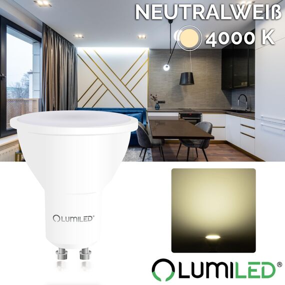 Lumiled LED GU10 Lampe 3W 270lm Neutralweiß 4000K ersetzt 25W CRI>80 Reflektor Spot 120° Abstrahlwinkel Nicht dimmbar 10er Pack Energiespar Leuchtmittel für Wohnzimmer Küche Flur Hotel Büro